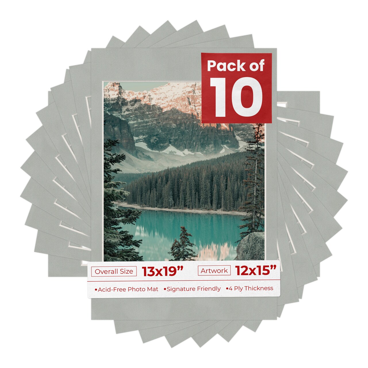 Light Grey Suede Mat Board for 13x19 Frames - Fits 12x15 Photos